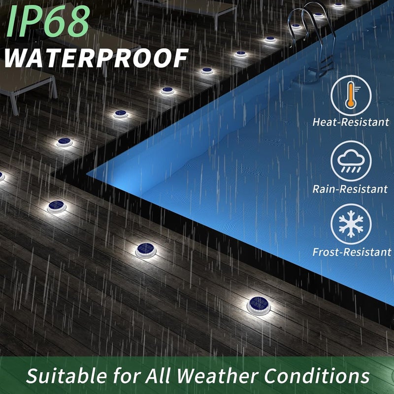 DetarZinLED Solar Deck Lights Outdoor Waterproof, 6 Pack White Round Deck Lights Solar Powered, Flat Stick on Ground Disc Light for Outdoor Pathway Driveway Step Yard Dock Walkway Patio - Image 2